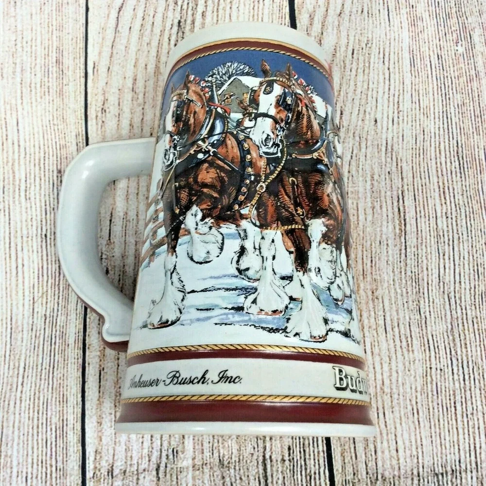Vintage 1989 Budweiser Holiday Beer Stein Mug Clydesdale Collectors Series
